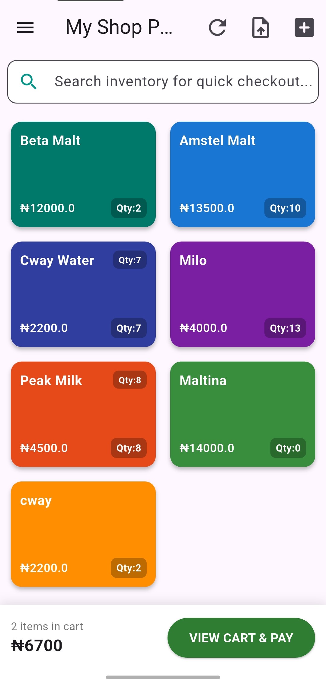POS Screen showing product grid and cart